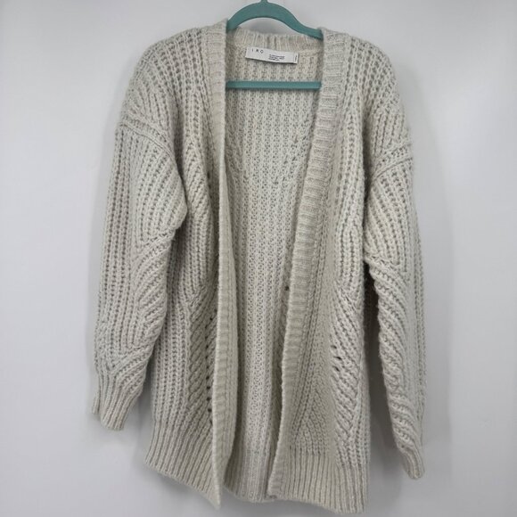 IRO Vesna Metallic Wool Blend Open Cardigan In Off White pale gray SIZE Medium s - Picture 1 of 13